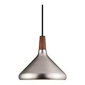 Lámpara colgante en acero cepillado con tapa de nogal aceitado certificado FSC - casquillo E27, regulable, altura 24,5 cm, diámetro 27 cm