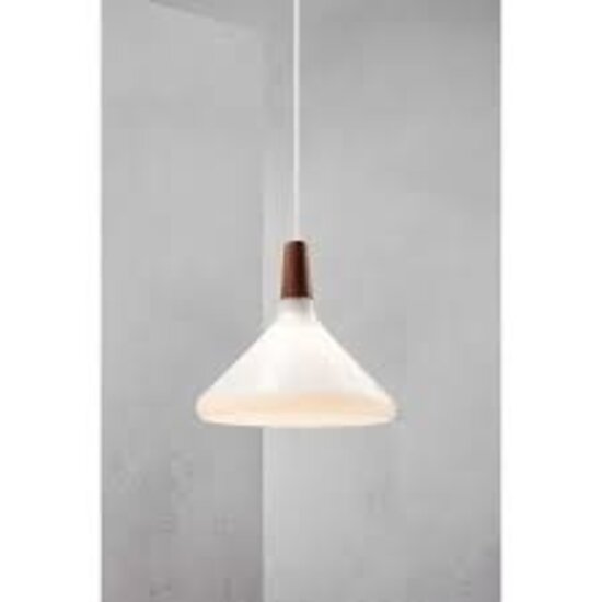 Suspension avec plateau en noyer huilé certifié FSC et abat-jour en verre opale, douille E27 (ampoule non incluse), gradable, hauteur 24,5 cm
