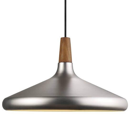 Hanglamp met stalen frame en top van FSC-gecertificeerd geolied notenhout, Ø39 cm, hoogte 27 cm, E27 fitting max. 60W, dimbaar
