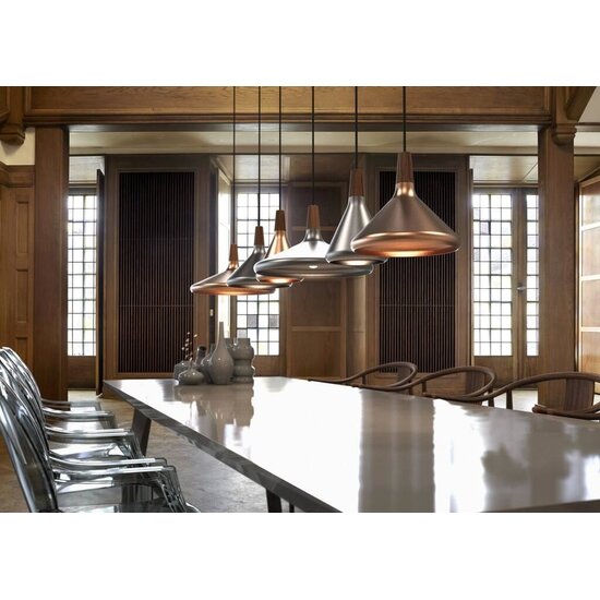 Pendant lamp with steel frame and FSC-certified oiled walnut top, Ø39 cm, height 27 cm, E27 fitting max. 60W, dimmable