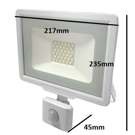City Line LED verstraler 50W SMD wit, IP65, met bewegingssensor. 4000 lumen, bundel 120°, aluminium behuizing.