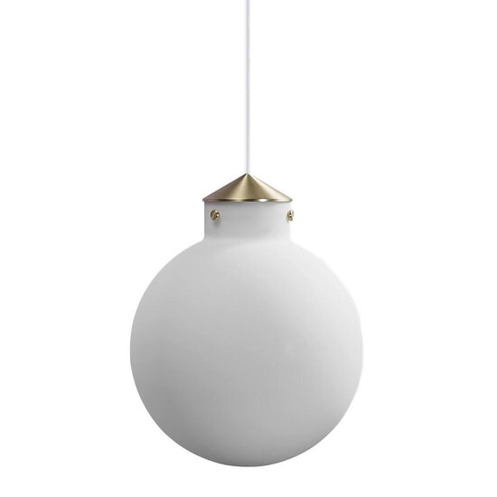 Lámpara colgante redonda con pantalla de vidrio blanco opal y base de metal, casquillo E27, máx. 25W, regulable con bombilla adecuada, Ø22,5 cm, cable 300 cm