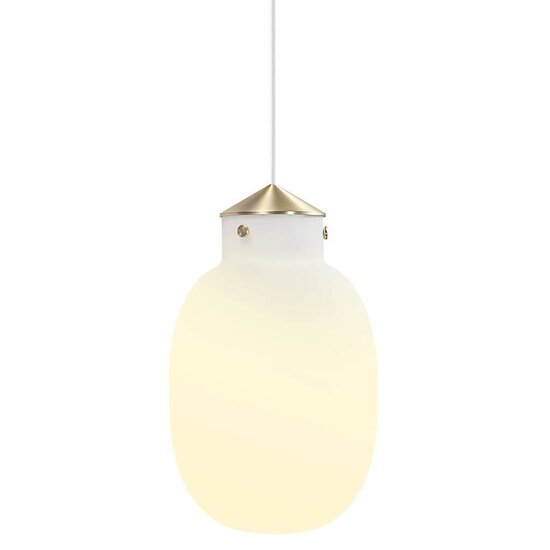 Ovale Pendelleuchte aus Opalweißglas mit Metalldetails, E27-Fassung, dimmbar, Ø22,5 cm, Kabel 300 cm
