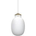Suspension ovale en verre blanc opalin, détails métal, douille E27, dimmable, Ø22,5 cm, câble 300 cm