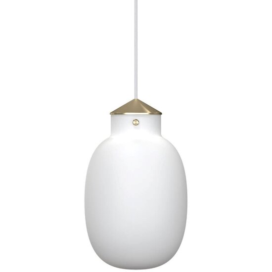Ovale Pendelleuchte aus Opalweißglas mit Metalldetails, E27-Fassung, dimmbar, Ø22,5 cm, Kabel 300 cm