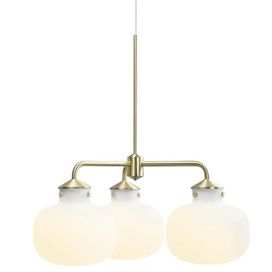 Kronleuchter 3-armig E27 max. 25W Opalweißglas, Metallrahmen, Höhe 55 cm, Breite 57 cm, IP20