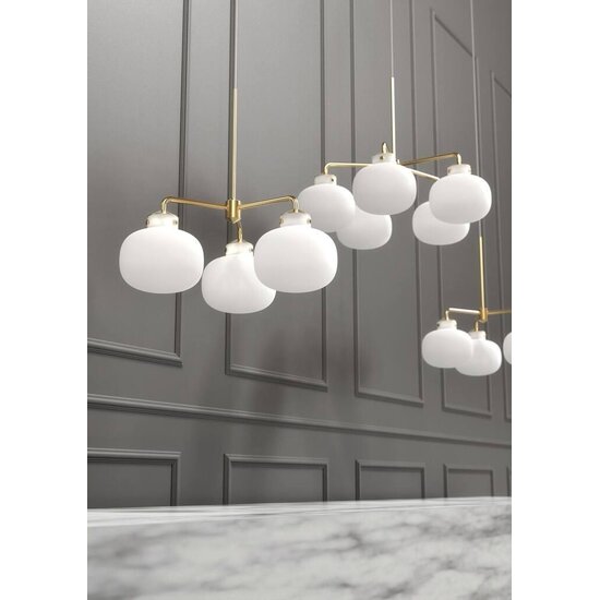 Kronleuchter 3-armig E27 max. 25W Opalweißglas, Metallrahmen, Höhe 55 cm, Breite 57 cm, IP20