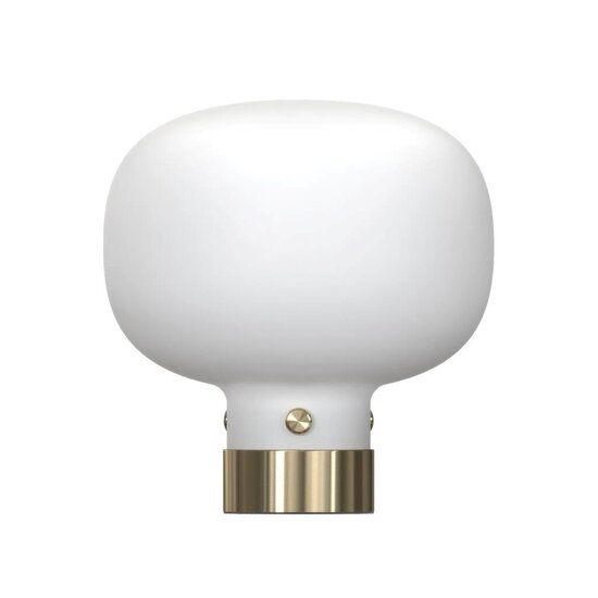 Lámpara de mesa con vidrio blanco opalino, base de metal y casquillo E27, altura 21,2 cm, diámetro de pantalla 20 cm, bombilla no incluida
