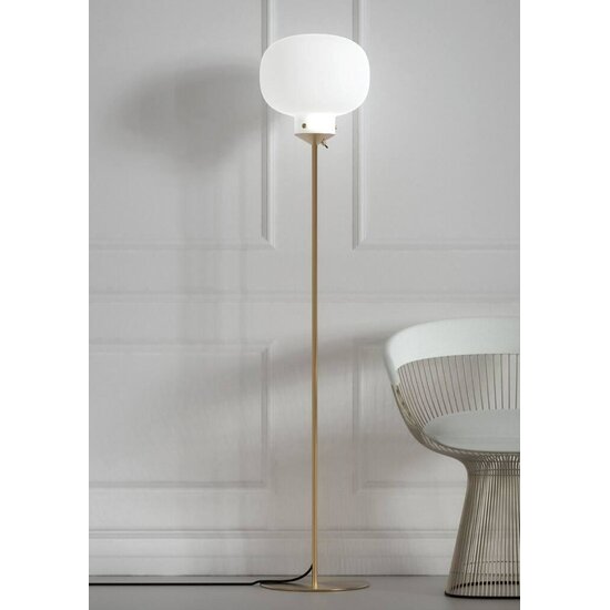 Floor lamp with opal white glass shade and metal base, E27 socket, max 15W, bulb not included, 150 cm tall, IP20