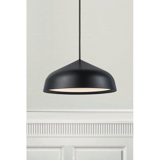 Round pendant lamp Ø25 cm in black metal with plastic finish, dimmable 12W LED module, IP20, 300 cm cable