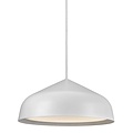 Runde Pendelleuchte in Weiß aus Metall und Kunststoff, Ø25 cm, dimmbares 12W-LED-Modul inklusive, weißes Textilkabel 300 cm, IP20