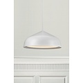 Round white pendant lamp in metal and plastic, Ø25 cm, dimmable 12W LED module included, white textile cable 300 cm, IP20