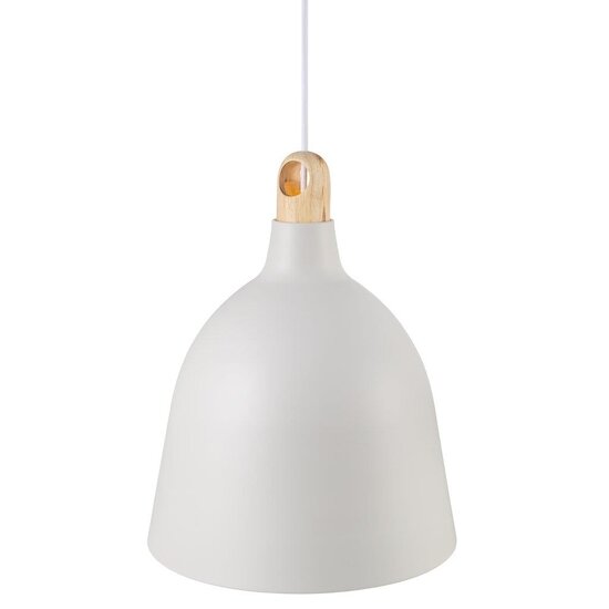Suspension Ø29 cm avec abat-jour en métal et détail en bois, douille E27 max. 60W, gradable avec ampoule compatible, blanc/gris