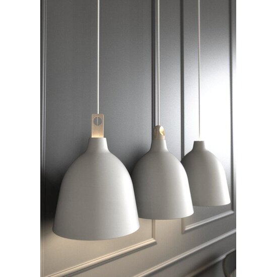 Suspension Ø29 cm avec abat-jour en métal et détail en bois, douille E27 max. 60W, gradable avec ampoule compatible, blanc/gris