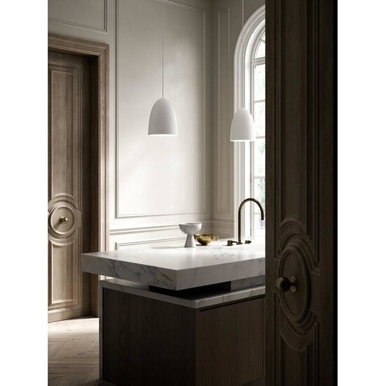 Nordic hanglamp in metaal, wit/telegrijs, E27 fitting max. 40W, IP20, kap Ø20 cm, hoogte 25,4 cm, textielkabel 300 cm