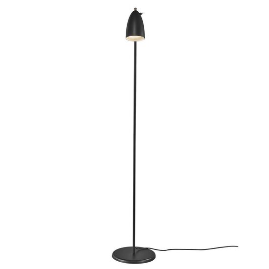 Vloerlamp retro stijl, zwart metaal, draaibare kap, GU10 fitting max 6W, hoogte 140,8 cm, IP20