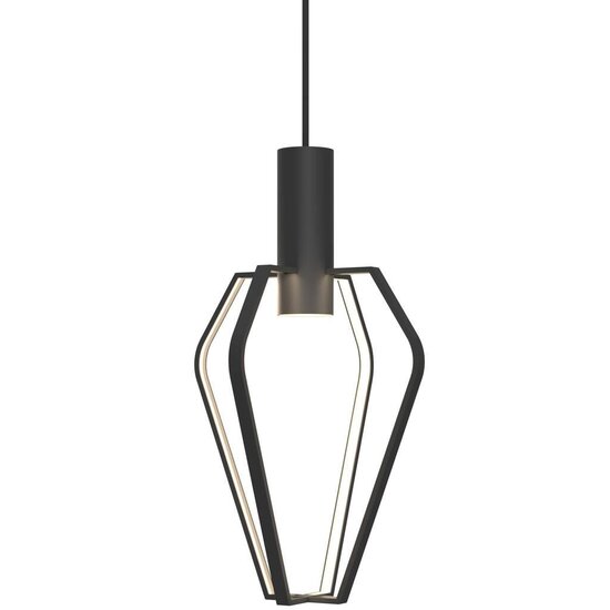 Design hanglamp met 4 GU10-lichtpunten, dimbaar, zwarte metalen kap, hoogte 47,5 cm, kapdiameter 27,5 cm, IP20.