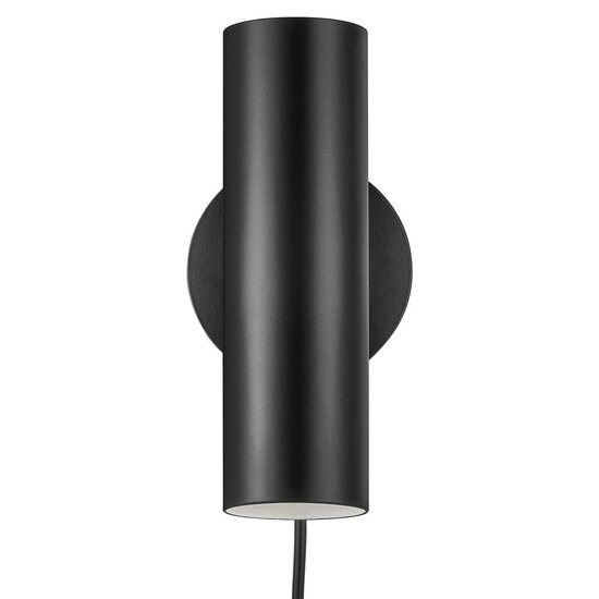 Wandleuchte, zylindrisch und verstellbar, schwarzes Metall, GU10-Fassung max. 8W, IP20, 20 cm hoch