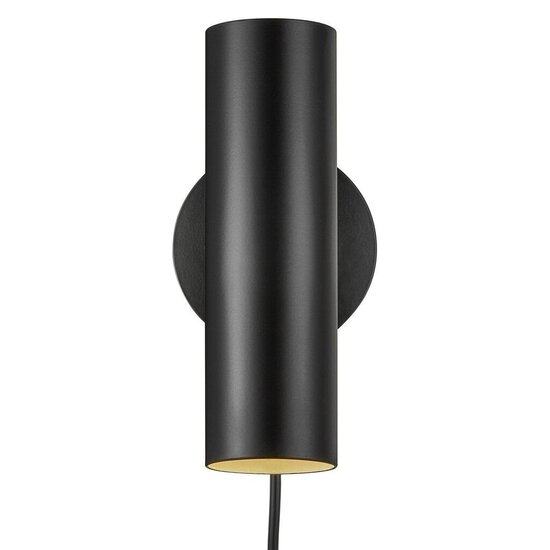 Wandlamp cilindervormig verstelbaar, zwart metaal, GU10 fitting max. 8W, IP20, 20 cm hoog