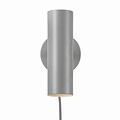 Verstellbare Zylinder-Wandleuchte aus grauem Metall, GU10-Fassung max. 8W, IP20, Höhe 20 cm, Kabel 200 cm