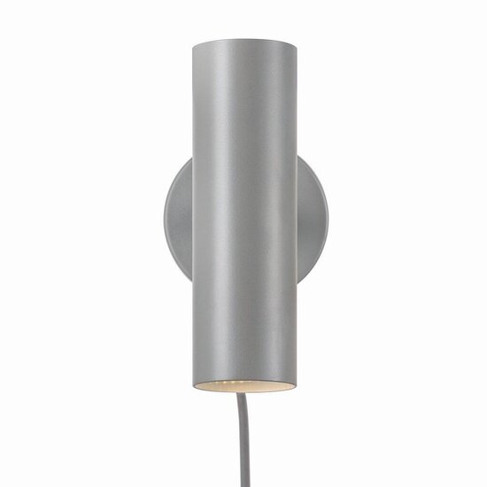 Applique murale cylindrique orientable, gris métal, douille GU10 max 8W, IP20, hauteur 20 cm, câble 200 cm
