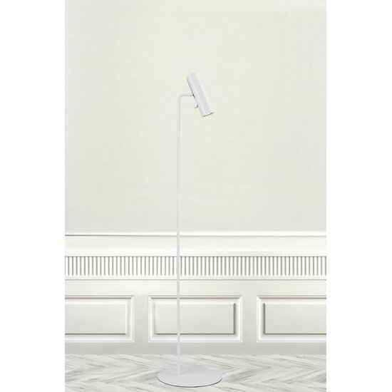 Nordlux lampadaire scandinave blanc, fin et orientable, hauteur 141cm, abat-jour Ø6cm, douille GU10