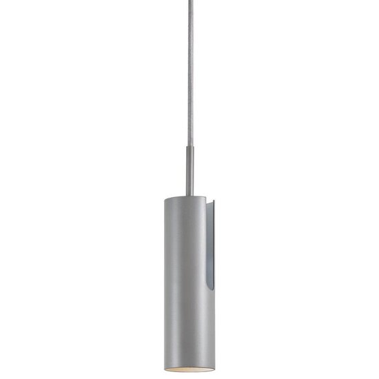 Lámpara de techo cilíndrica en metal gris, altura 27 cm, casquillo GU10 máx. 8W, IP20, regulable con bombilla compatible, cable 300 cm