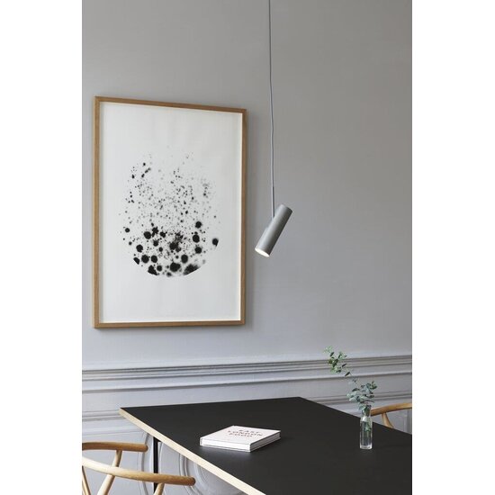 Cilindrische plafondlamp in grijs metaal, hoogte 27 cm, GU10 fitting max. 8W, IP20, dimbaar met geschikte lamp, kabel 300 cm