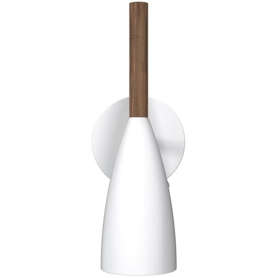 Applique murale cylindrique orientable en métal blanc avec détail en bois, douille GU10 max 8W, gradable