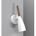 Adjustable cylindrical wall lamp in white metal with wooden detail, GU10 socket max 8W, dimmable