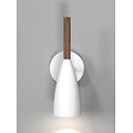 Adjustable cylindrical wall lamp in white metal with wooden detail, GU10 socket max 8W, dimmable