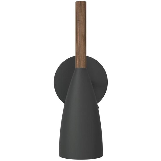 Verstelbare wandlamp in zwart metaal met houten details, GU10-fitting (excl. lichtbron), hoogte 26 cm, kabel 180 cm, dimbaar met dimbare lamp, IP20