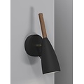Verstelbare wandlamp in zwart metaal met houten details, GU10-fitting (excl. lichtbron), hoogte 26 cm, kabel 180 cm, dimbaar met dimbare lamp, IP20