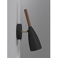 Verstelbare wandlamp in zwart metaal met houten details, GU10-fitting (excl. lichtbron), hoogte 26 cm, kabel 180 cm, dimbaar met dimbare lamp, IP20