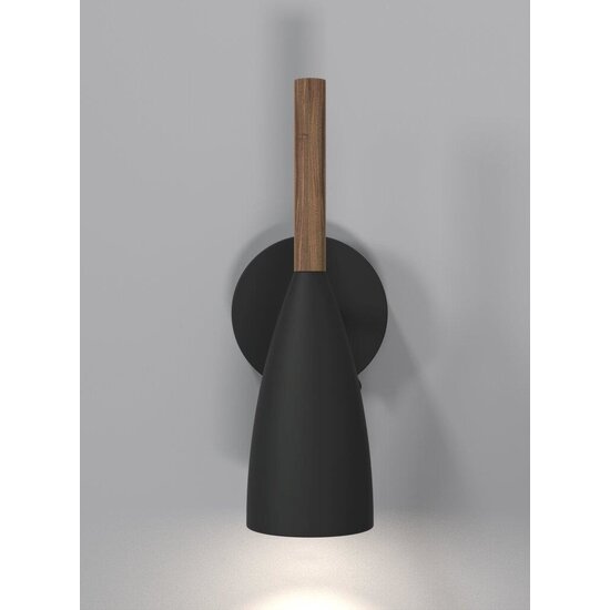 Verstelbare wandlamp in zwart metaal met houten details, GU10-fitting (excl. lichtbron), hoogte 26 cm, kabel 180 cm, dimbaar met dimbare lamp, IP20