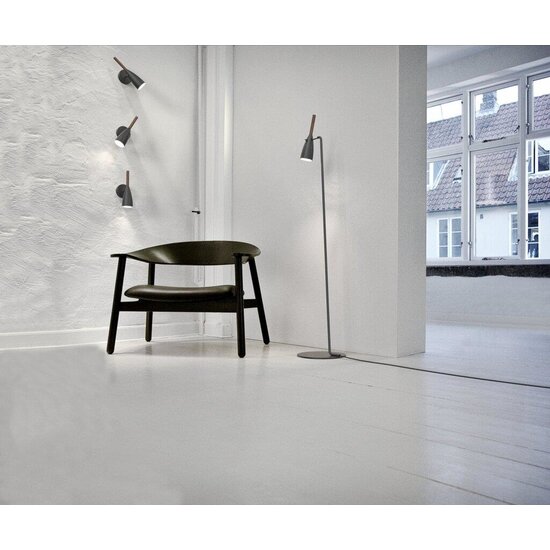 Nordlux slim, adjustable wall lamp grey, height 26cm, shade Ø7.5cm, GU10, wood and metal