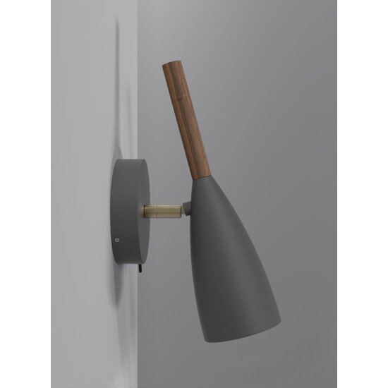 Nordlux slim, adjustable wall lamp grey, height 26cm, shade Ø7.5cm, GU10, wood and metal