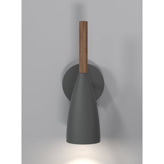 Nordlux slim, adjustable wall lamp grey, height 26cm, shade Ø7.5cm, GU10, wood and metal