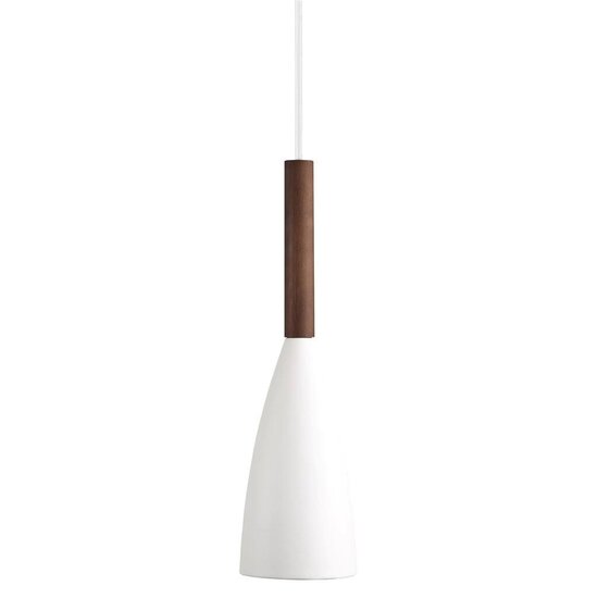 Nordlux Pendelleuchte weiß, klares und elegantes Design, Höhe 35cm, Schirm Ø10cm, E27, Holz und Metall