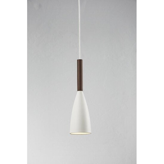 Nordlux Pendelleuchte weiß, klares und elegantes Design, Höhe 35cm, Schirm Ø10cm, E27, Holz und Metall