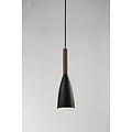 Suspension en métal noir avec détail bois, douille E27, max. 40W, hauteur 35 cm, abat-jour Ø10 cm, dimmable avec ampoule adaptée