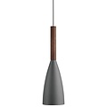Hanglamp grijs met metalen body en houten detail, E27 fitting, max. 40W, IP20, hoogte 35 cm