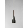 Hanglamp grijs met metalen body en houten detail, E27 fitting, max. 40W, IP20, hoogte 35 cm