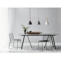 Weiße Pendelleuchte mit Metallrahmen und Holzdetail, E27-Fassung max. 40W, Ø20 cm, H35 cm, IP20, dimmbar mit kompatibler Lampe