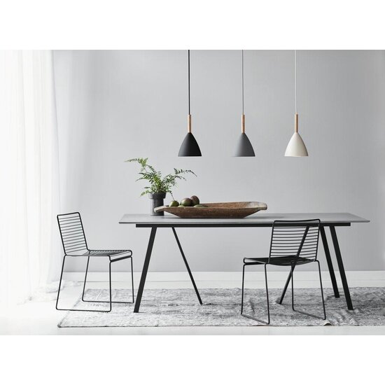 Lámpara colgante blanca con estructura de metal y detalle de madera, casquillo E27 máx. 40W, Ø20 cm, H35 cm, IP20, regulable con bombilla compatible