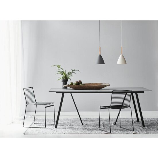 Suspension blanche avec structure métallique et détail bois, douille E27 max. 40W, Ø20 cm, H35 cm, IP20, gradable avec ampoule compatible