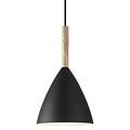 Schwarze Pendelleuchte aus Metall mit Holzdetails, E27-Fassung max. 40W, dimmbar mit passender Lampe, Kabel 300 cm