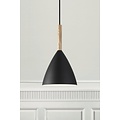 Schwarze Pendelleuchte aus Metall mit Holzdetails, E27-Fassung max. 40W, dimmbar mit passender Lampe, Kabel 300 cm
