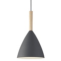 Pendelleuchte mit grauem Metallschirm und Holzdetails, E27-Fassung (Leuchtmittel exkl.), dimmbar, IP20, Höhe 35 cm