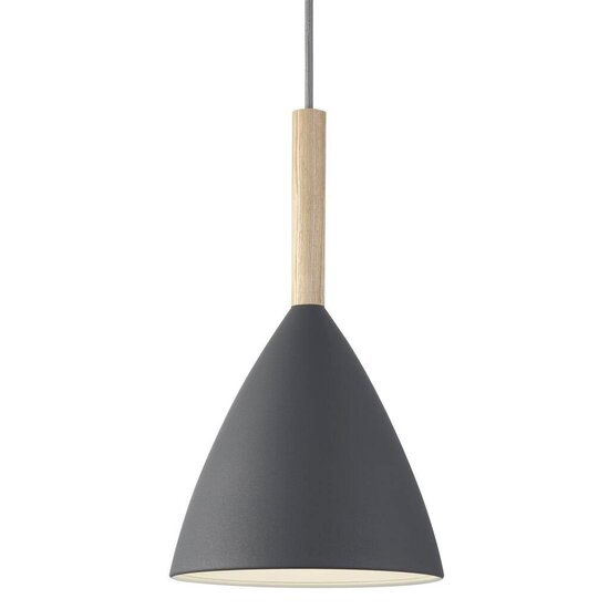 Lámpara colgante con pantalla gris de metal y detalles de madera, casquillo E27 (bombilla no incl.), regulable, IP20, altura 35 cm